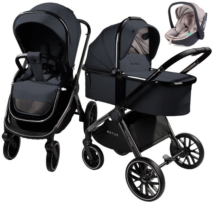 Детская коляска AmaroBaby Motus V2 3 в 1 с автокреслом Rant Miro Beige серый