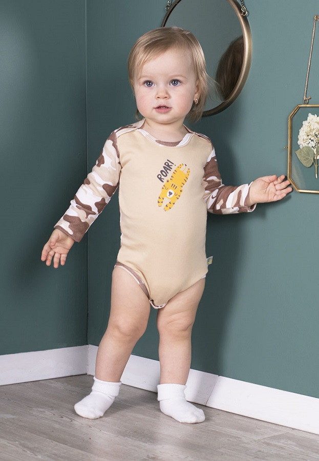 Боди с рукавами Сонный Гномик Роар бежевый 56