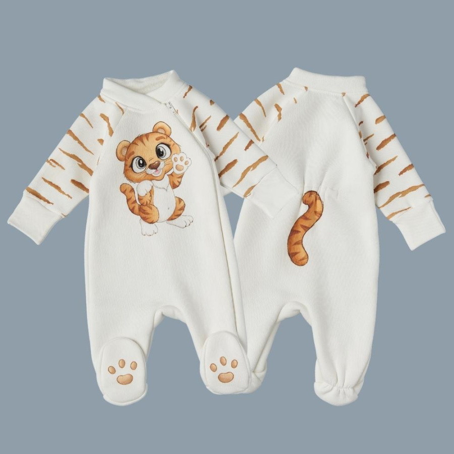 Комбинезон Little Star Тигренок из футера с начесом 83045 (ЧЗ-мз) крем 74