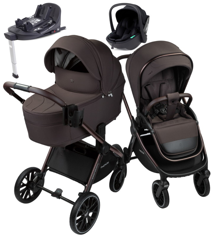 Детская коляска AmaroBaby Phenom 4 в 1 с автокреслом Rant Miro Black и базой шоколадный
