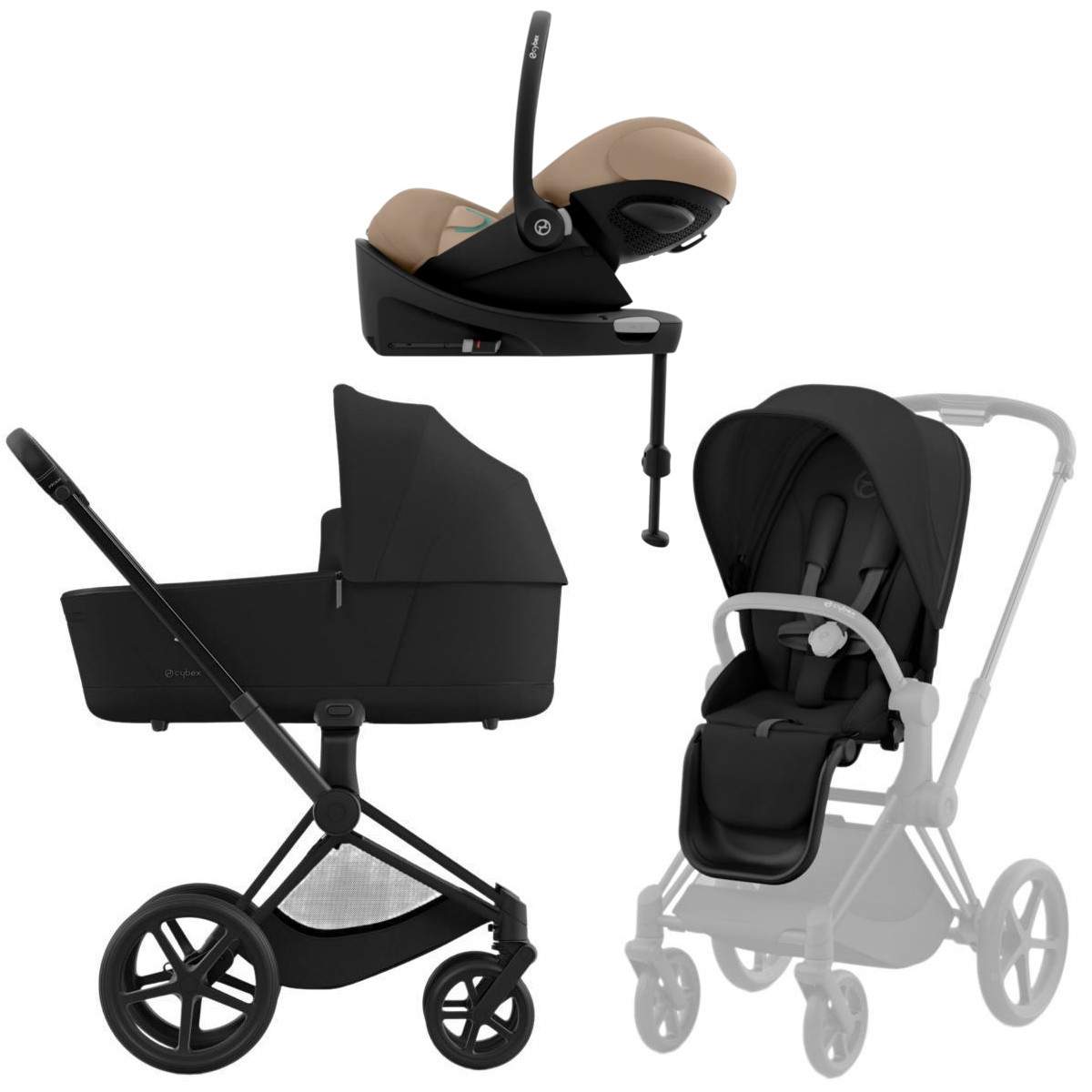 Коляска Cybex Priam IV Matt Black complete Cloud G Almond Beige Plus Base G 3 в 1 Sepia Black