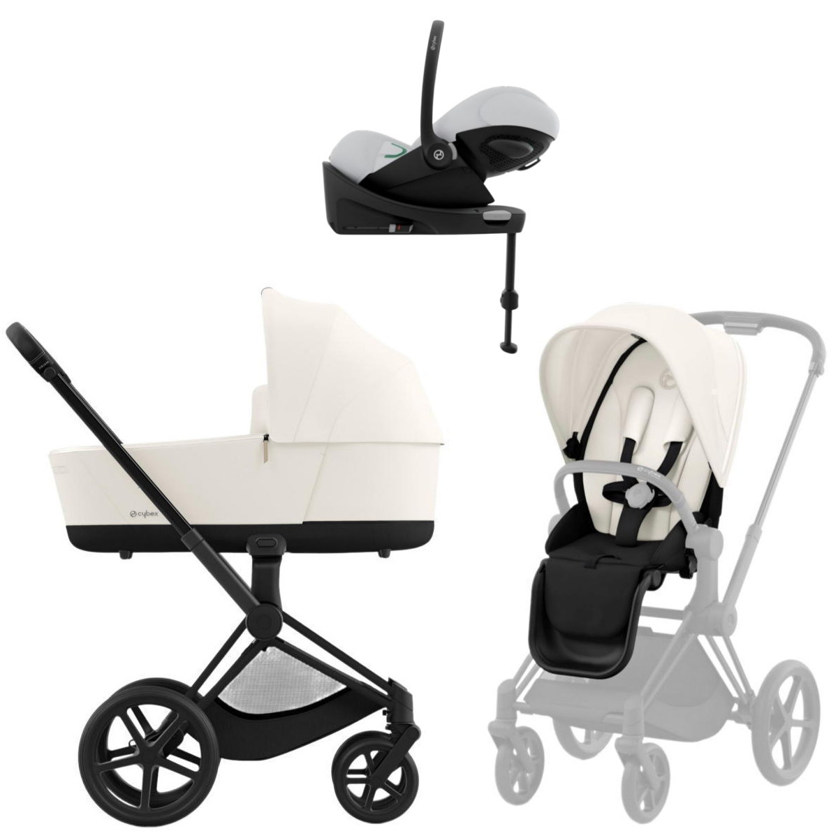 Коляска Cybex Priam IV Matt Black complete Cloud G Fog Grey Base G 3 в 1 Off White