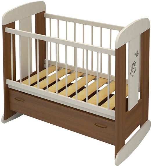 Детская кроватка Бэби Бум Зайка качалка 120x60 см орех-ваниль
