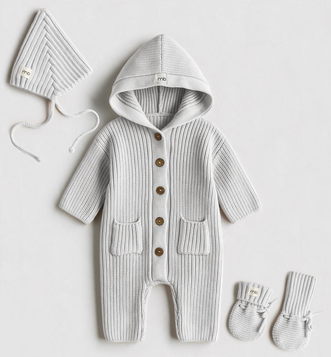 Комплект Mimibaby 3в1 с капюшоном (хлопок) стальной, 0-6 мес. (56-68 см) 56