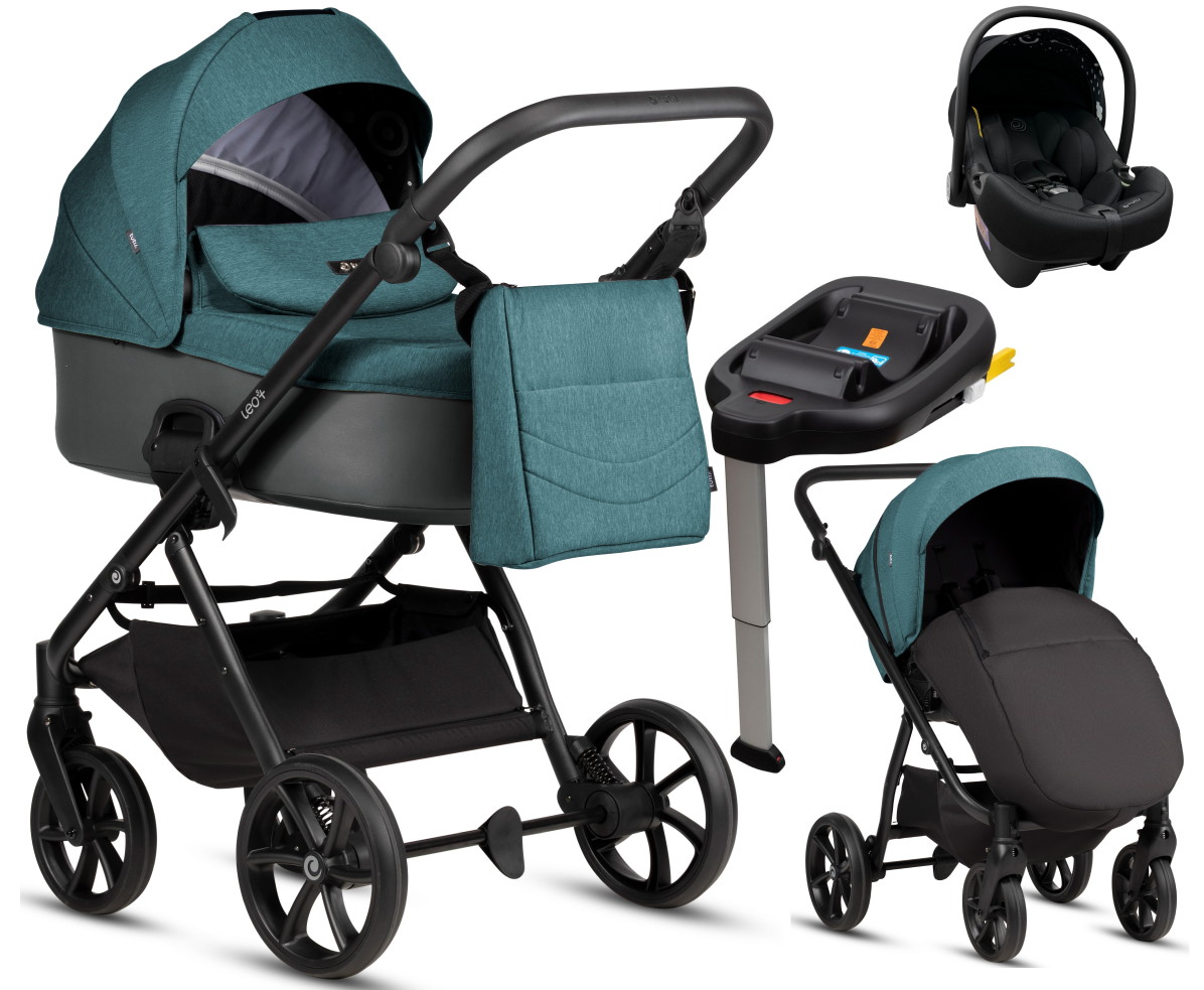 Детская коляска Tutis Leo 3 Plus 4 в 1 с автокреслом Elo Lux EduSky Black и базой 1582307 Sea Blue