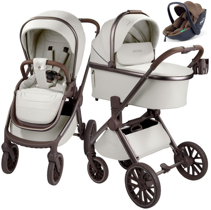 Детская коляска AmaroBaby Motus Premium Ecco Exclusive 3 в 1 с автокреслом Rant Miro Moca молочный