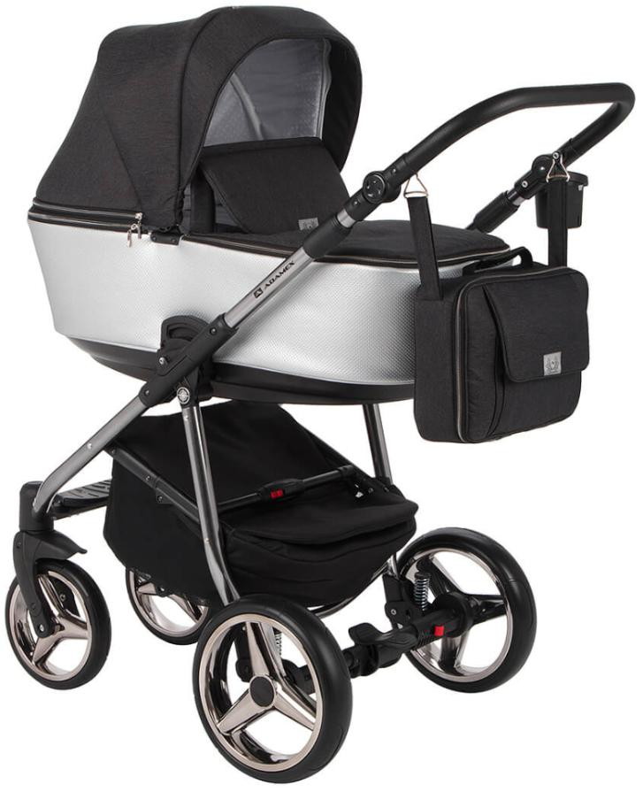 Детская коляска Adamex Reggio Special Edition 3 в 1 Y818 (ЧЕРН+СЕРБРО.ПЕРФ.КОЖА+ХРОМ РАМА)