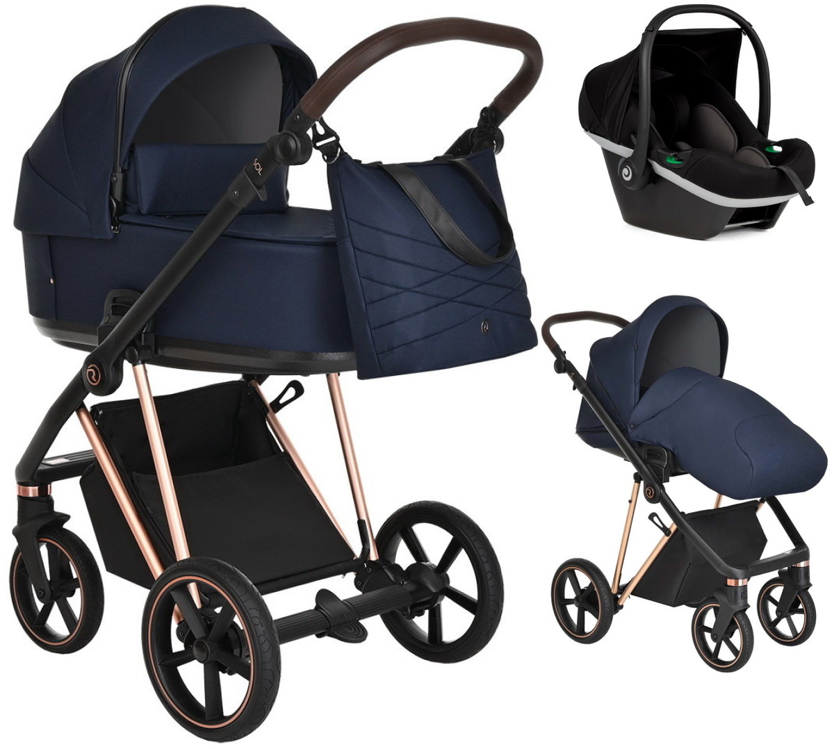 Детская коляска Roan Sol Luxury 3 в 1 с автокреслом Tutis Elo Black RSL/4047 Mystic Blue/Rose Gold