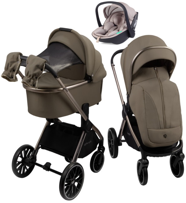 Детская коляска AmaroBaby Genius 3 в 1 с автокреслом Rant Miro Beige коричневый