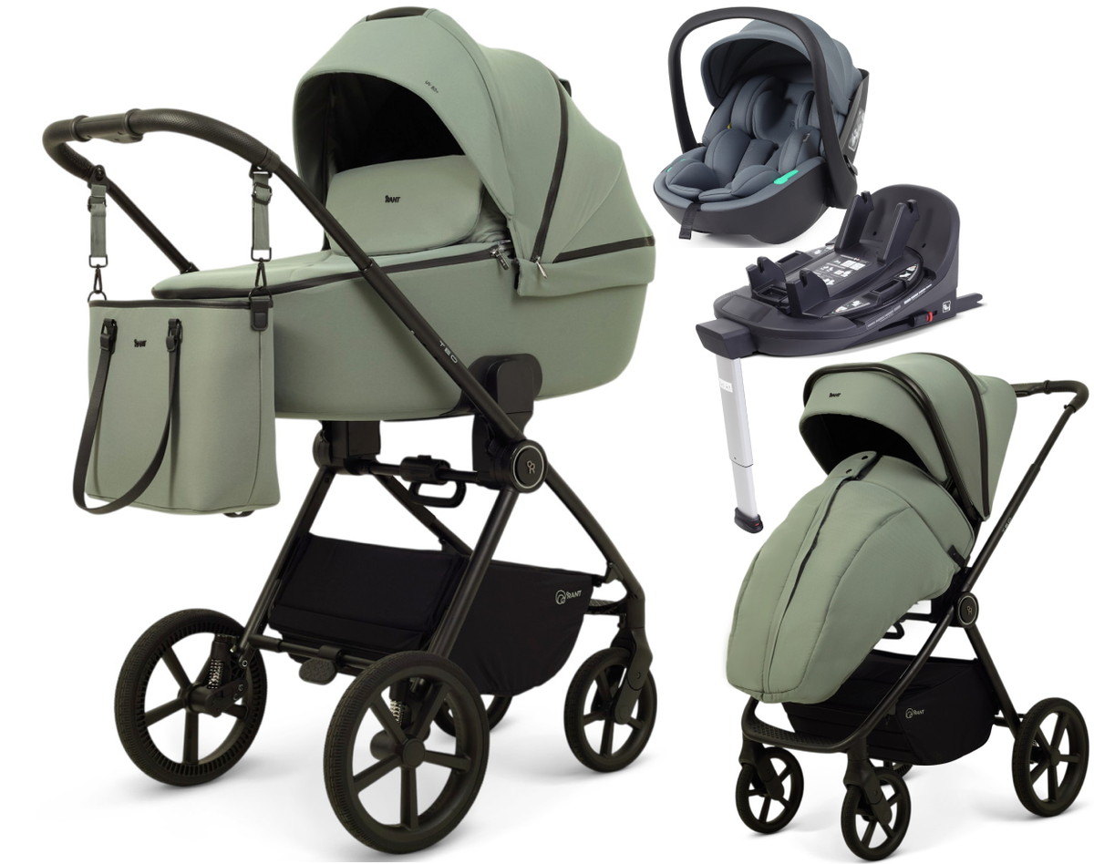 Детская коляска Rant Teo Soft 4 в 1 с автокреслом Miro Graphite и базой Olive