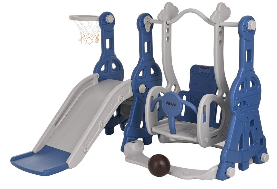 Горка-Комплекс Pituso Космо горка,качели,баскет.кольцо Синий/серый