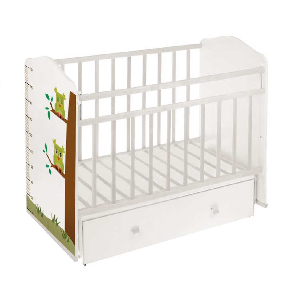 Кровать детская VDK Морозко (маятник поперечный, ящик) белый-белый Совы