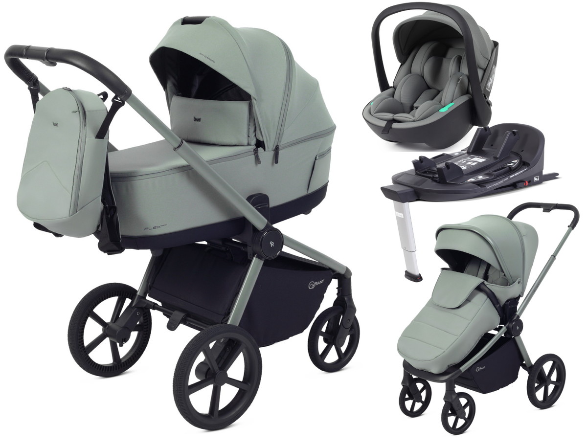 Детская коляска Rant Flex Therm Soft 4 в 1 с автокреслом Miro Olive и базой Forest Green