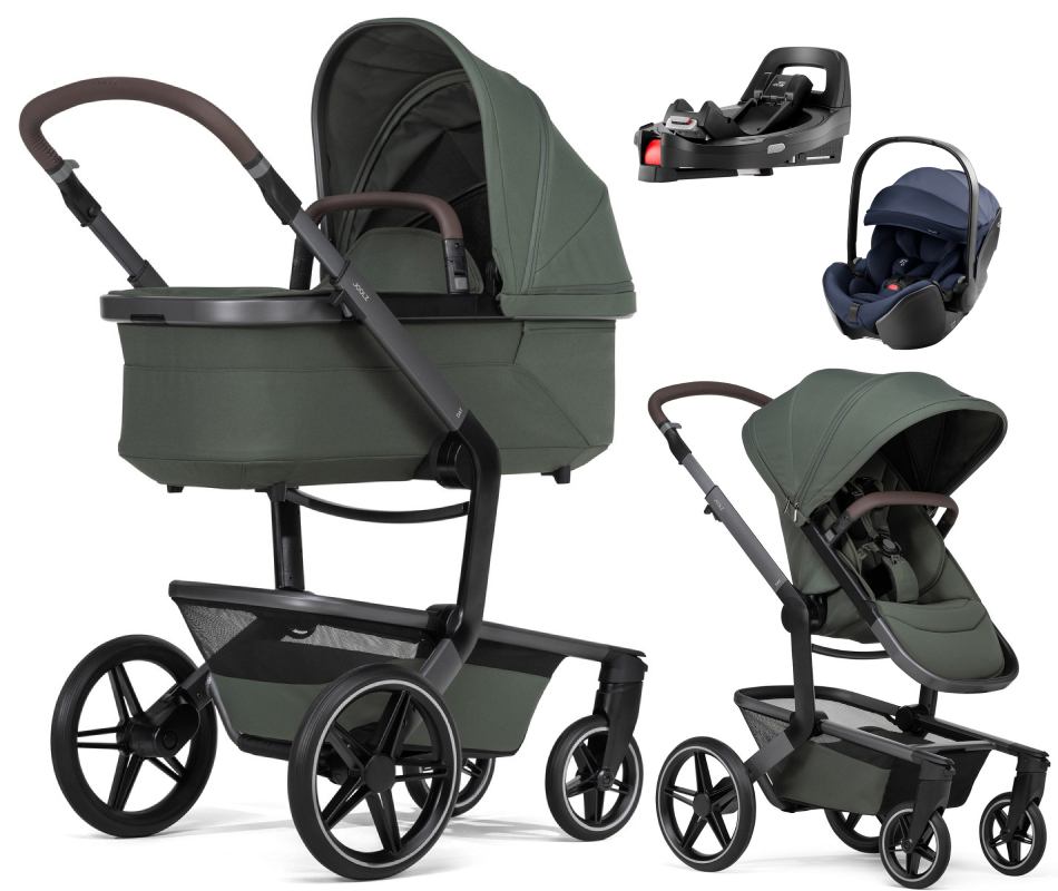 Детская коляска 4 в 1 Joolz Day 5 и автокресло Britax Roemer Baby-Safe Pro Style Night Blue без адаптеров и база Vario Base 5Z Forest Green