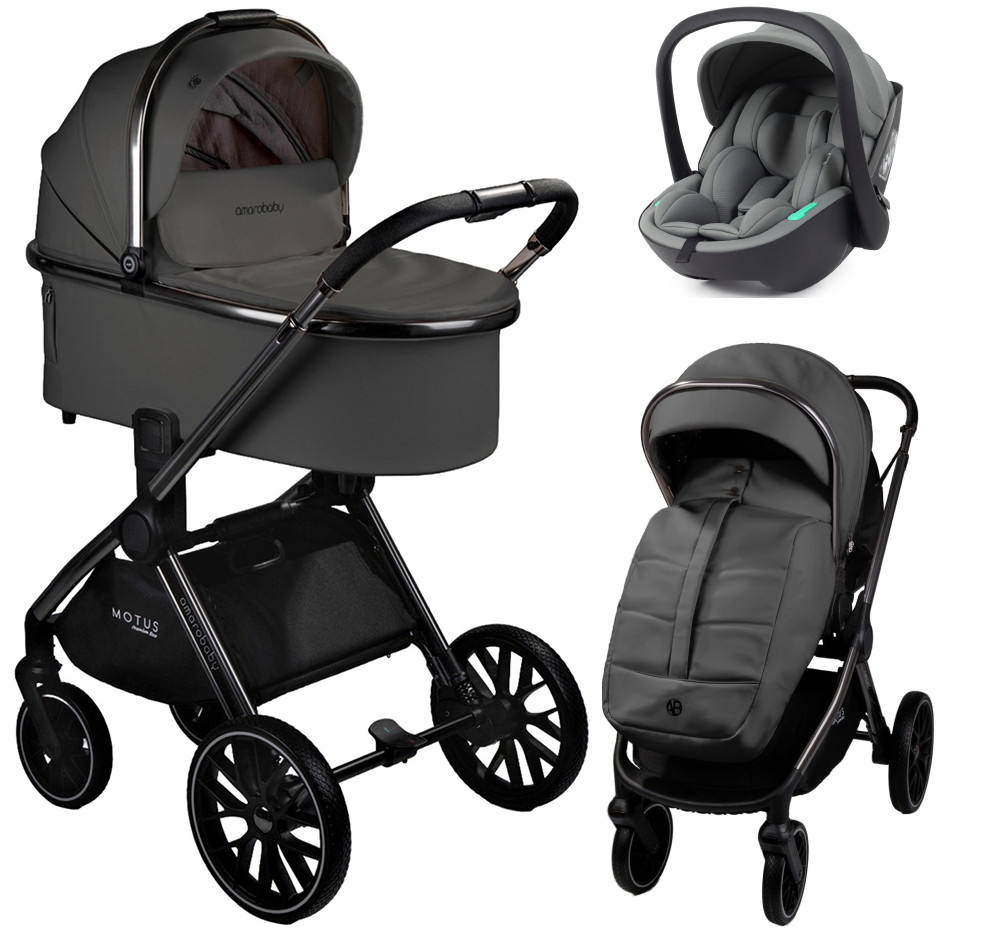 Детская коляска AmaroBaby Motus Premium Ecco 3 в 1 с автокреслом Rant Miro Olive серый