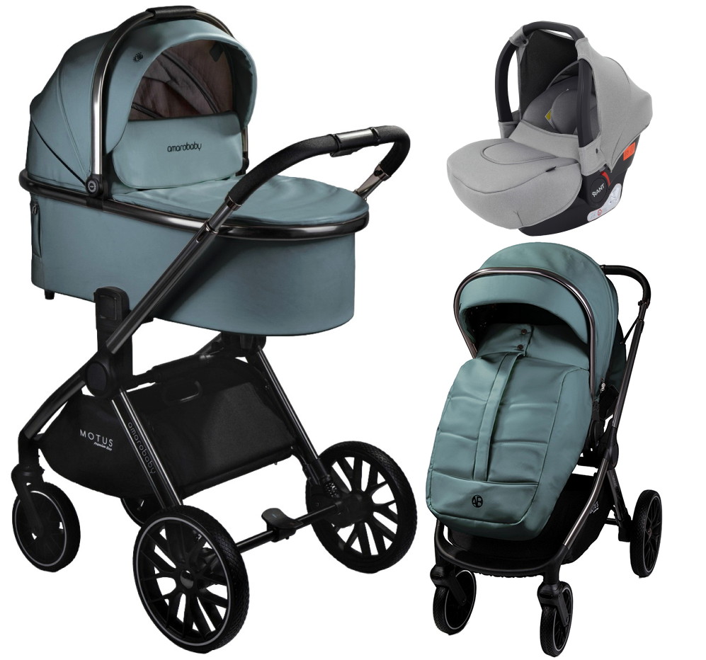 Детская коляска AmaroBaby Motus Premium Ecco 3 в 1 с автокреслом Rant Cruise Grey лагуна