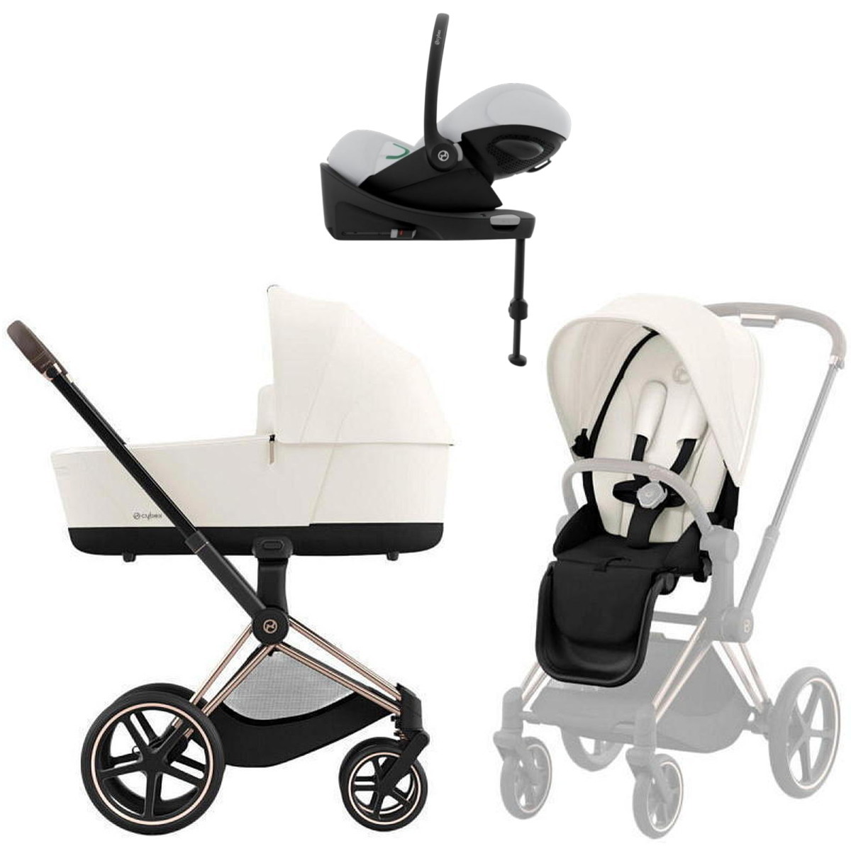 Коляска Cybex Priam IV Rosegold complete Cloud G Fog Grey Base G 4 в 1 Off White