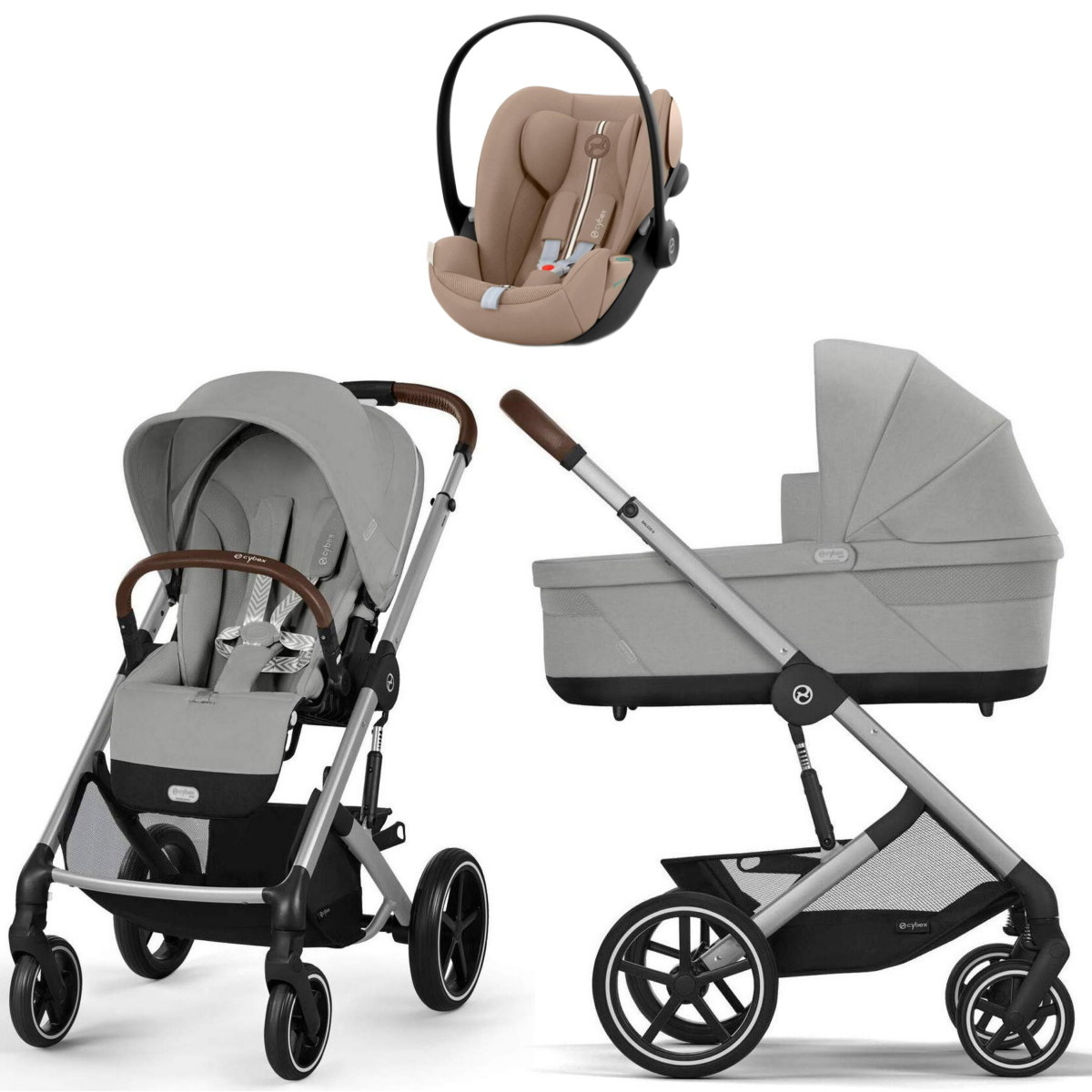 Коляска Cybex Balios S Lux SLV complete Cloud G Almond Beige Plus 3 в 1 Stone Grey с дождевиками