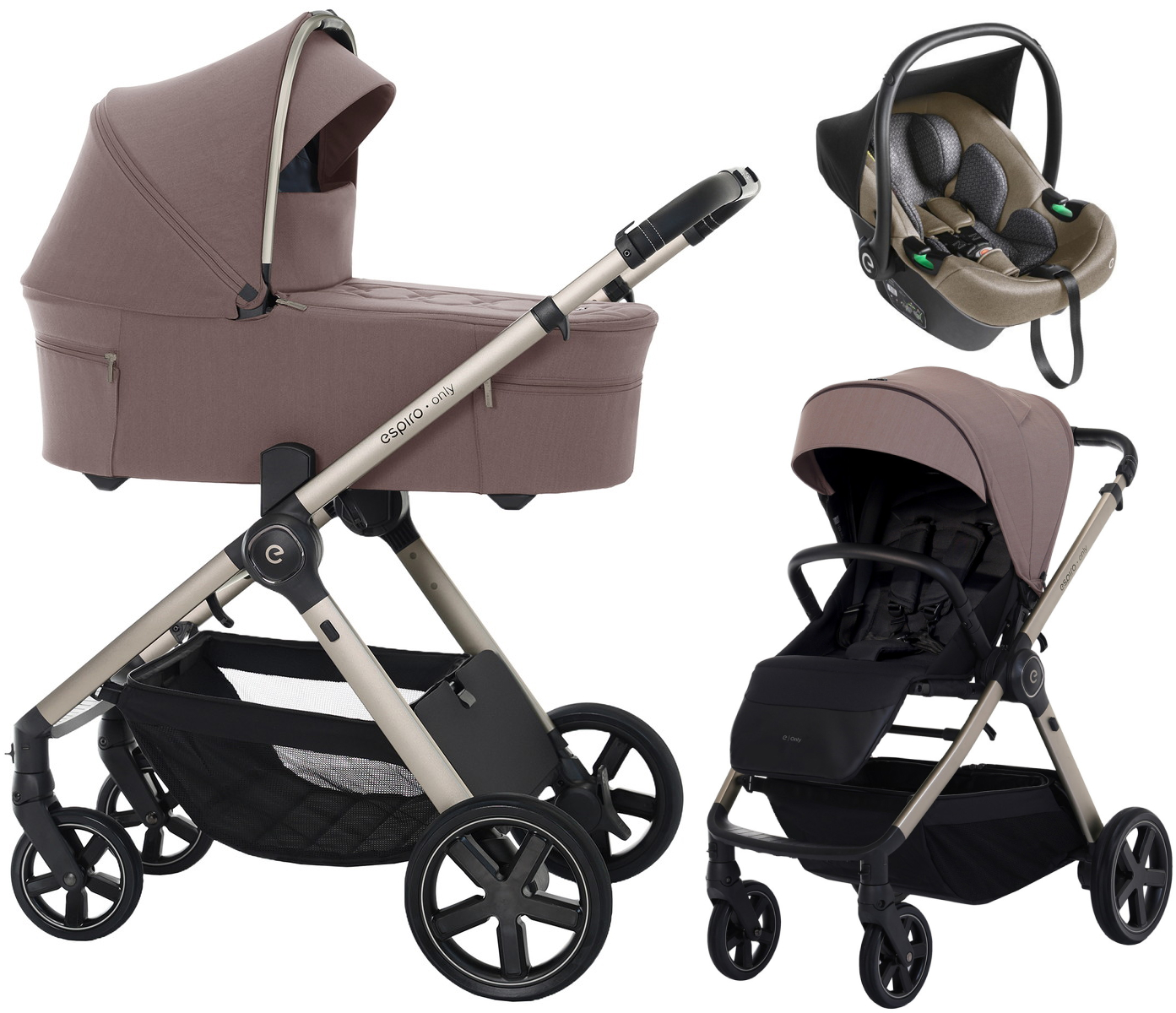 Детская коляска 3 в 1 Espiro Only 2026 и автокресло Pi Beige 508 nude brown