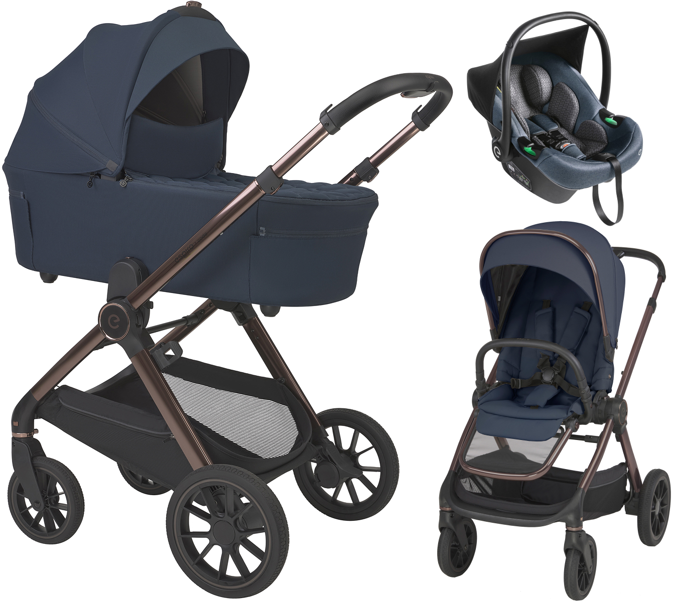 Детская коляска 3 в 1 Espiro Code 2026 и автокресло Pi Gray blue 103 elegant navy