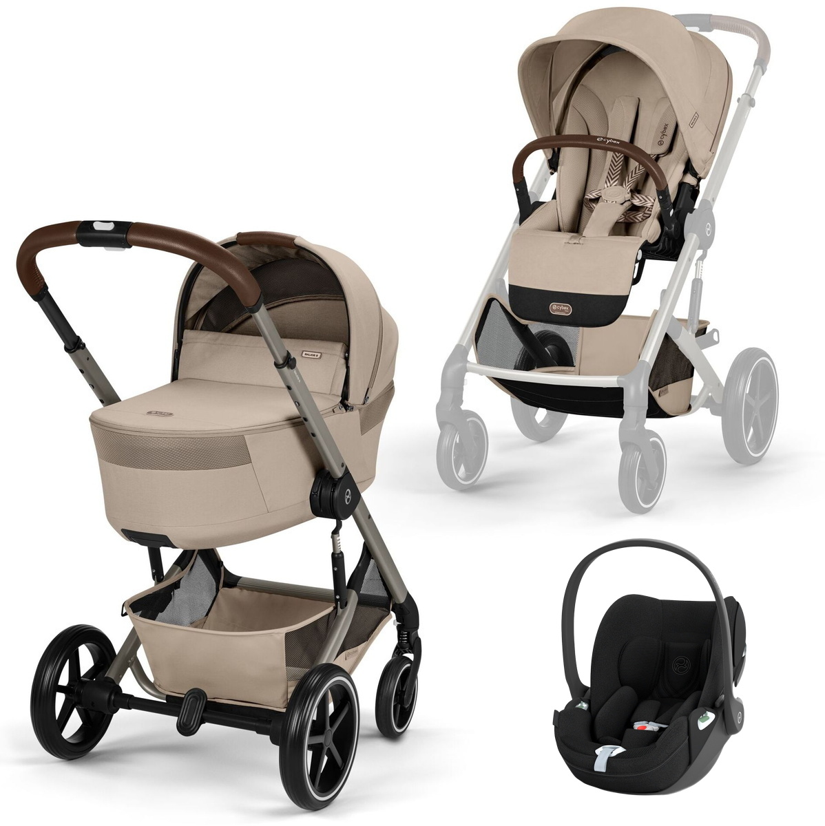 Коляска Cybex Balios S Lux Fold Cot TPE Cloud T Sepia Black Plus 3 в 1 Almond Beige с дождевиками