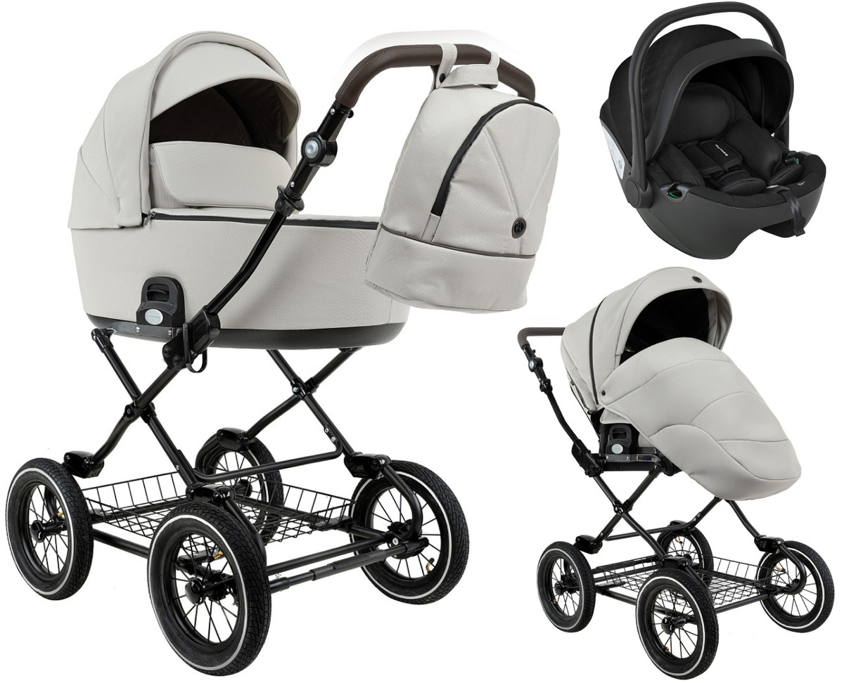 Детская коляска Roan Bass Next Classic d12 2.0 3 в 1 с автокреслом Pituso Baesa Pro Black BNC/84/2 Marzipan/Black/руч.Cappuccino
