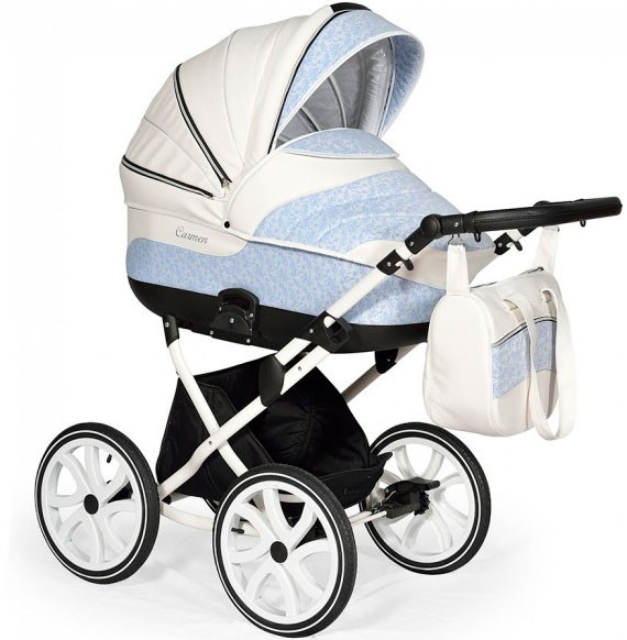 Детская коляска Indigo Carmen S Classic 2 в 1 S19 бел.кожа+бел.-голубая ткань