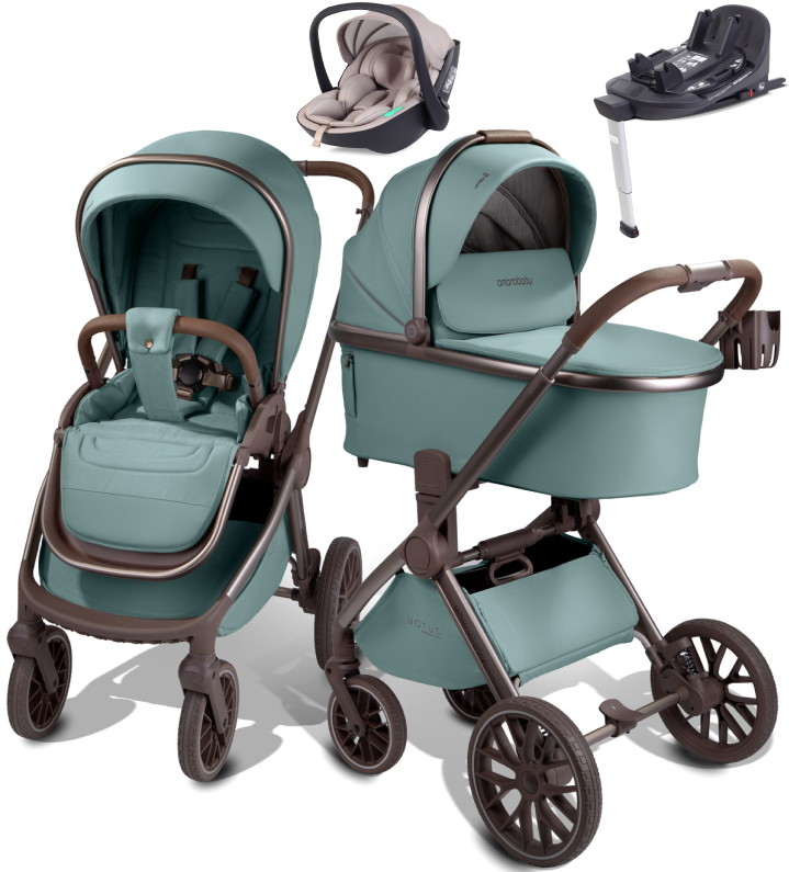 Детская коляска AmaroBaby Motus Premium Ecco Exclusive 4 в 1 с автокреслом Rant Miro Beige и базой лагуна