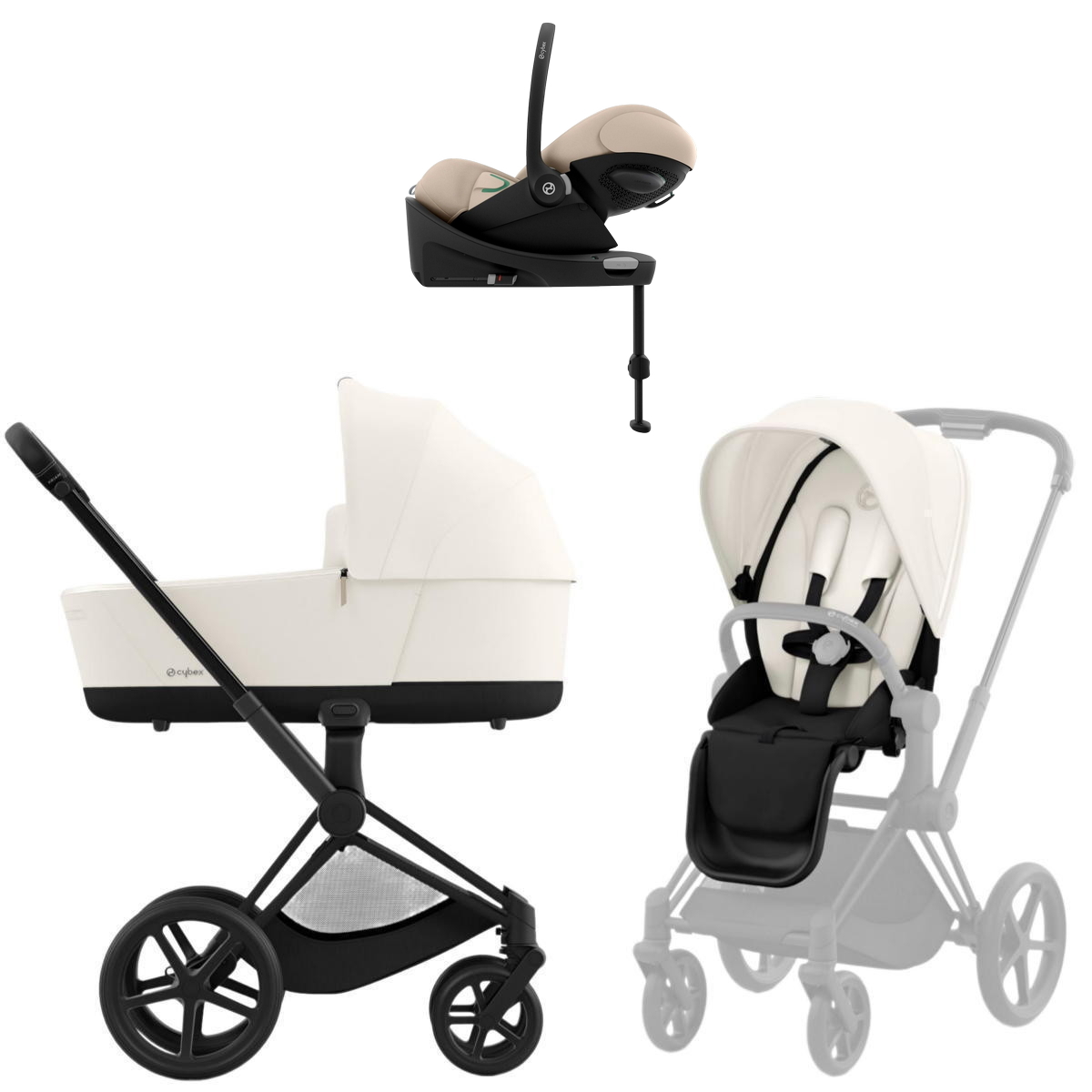 Коляска Cybex Priam IV Matt Black complete Cloud G3 Almond Beige Base G3 4 в 1 Off White