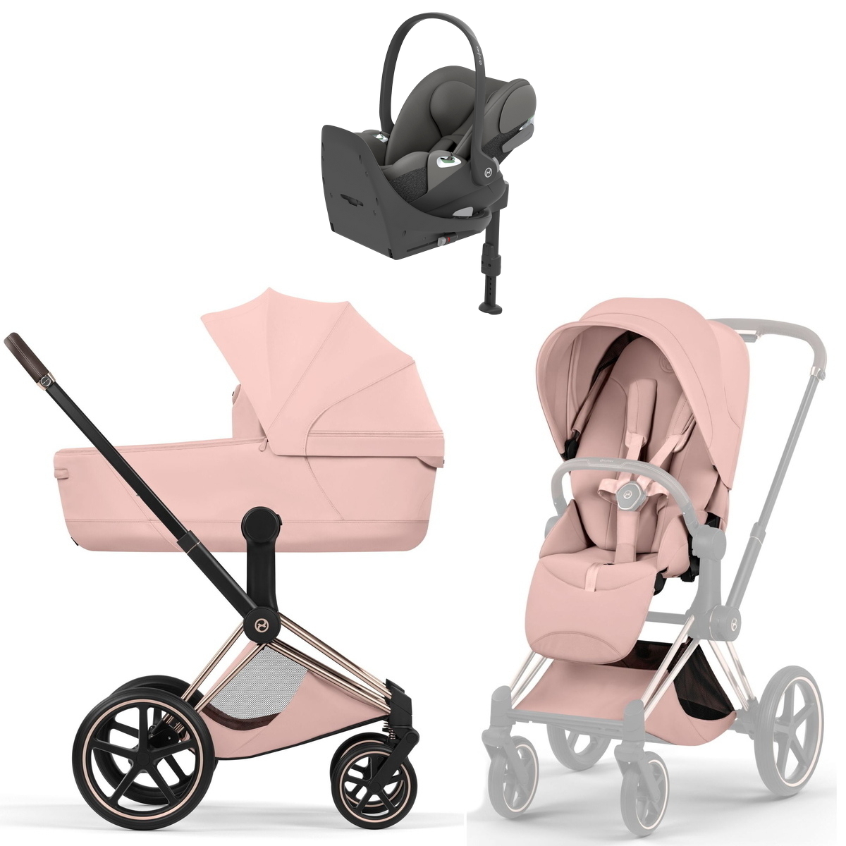 Коляска Cybex Priam V Rosegold Style Cloud T Mirage Grey Base T 4 в 1 Peach Pink