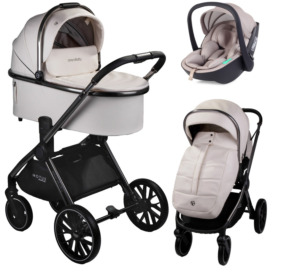 Детская коляска AmaroBaby Motus Premium Ecco 3 в 1 с автокреслом Rant Miro Beige молочный