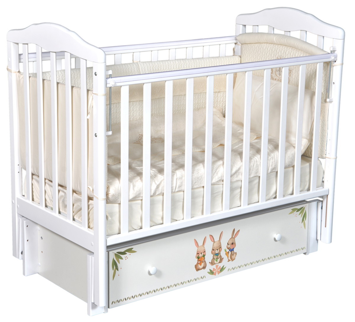 Детская кроватка ByTwinz Daniella Зайки универсальный маятник белый