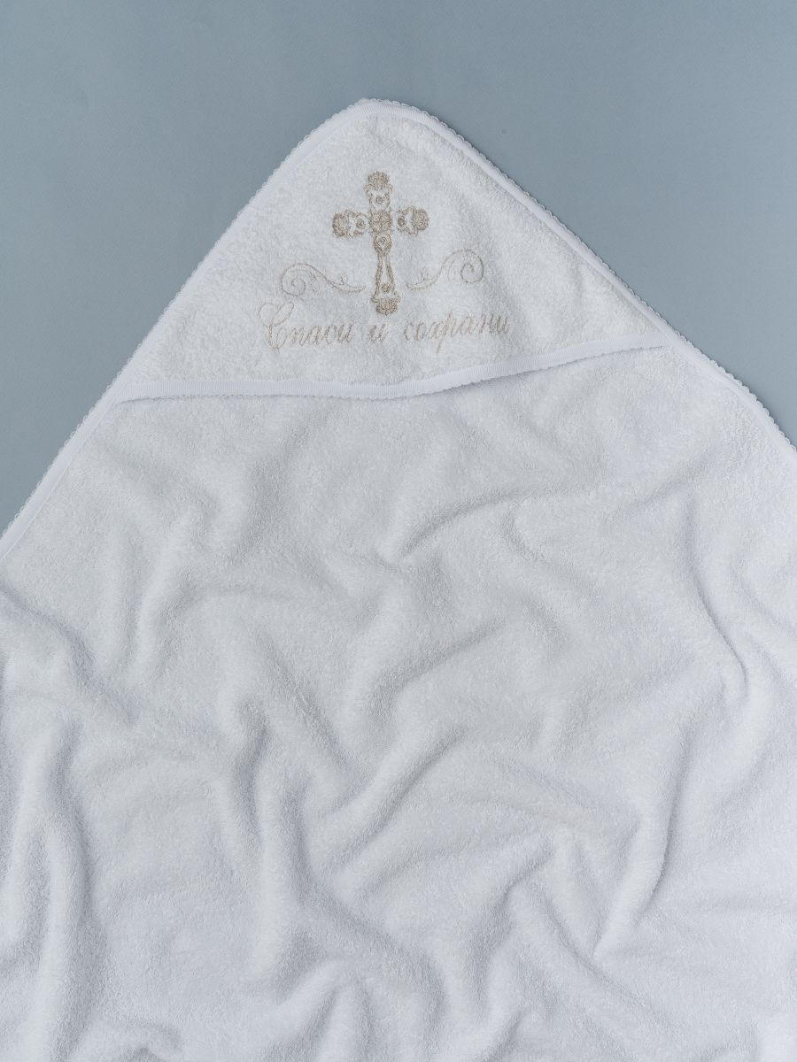 Пеленка с уголком крестильная Little Star Спаси и сохрани 100*100 1142 (ЧЗ-мз) белый иней