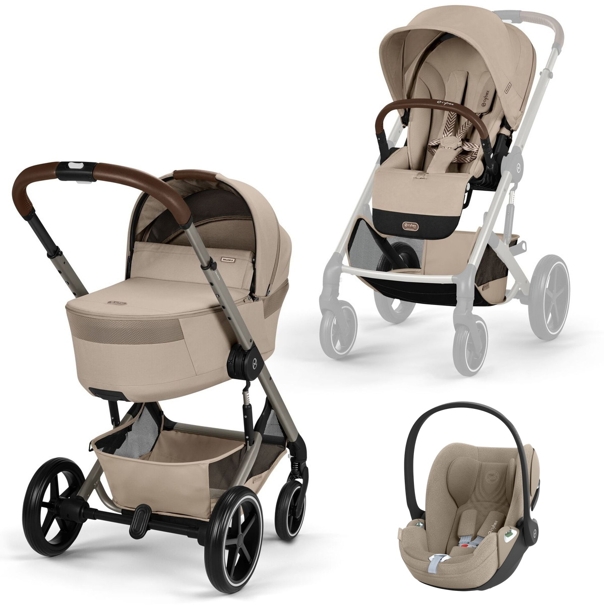 Коляска Cybex Balios S Lux Fold Cot TPE Cloud T Cozy Beige Plus 3 в 1 Almond Beige с дождевиками