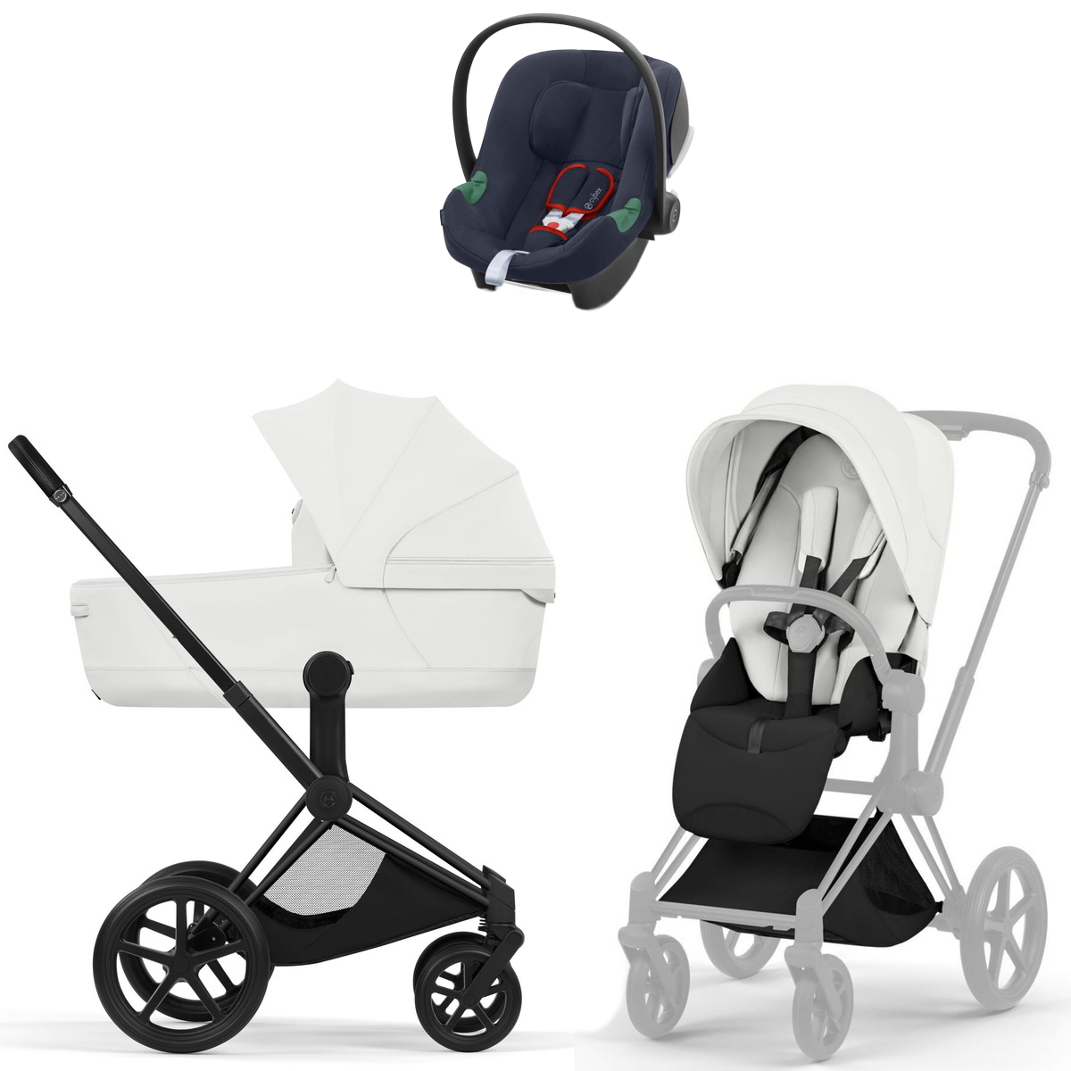 Коляска Cybex Priam V Matt Black Style Aton B2 Bay Blue 3 в 1 Off White