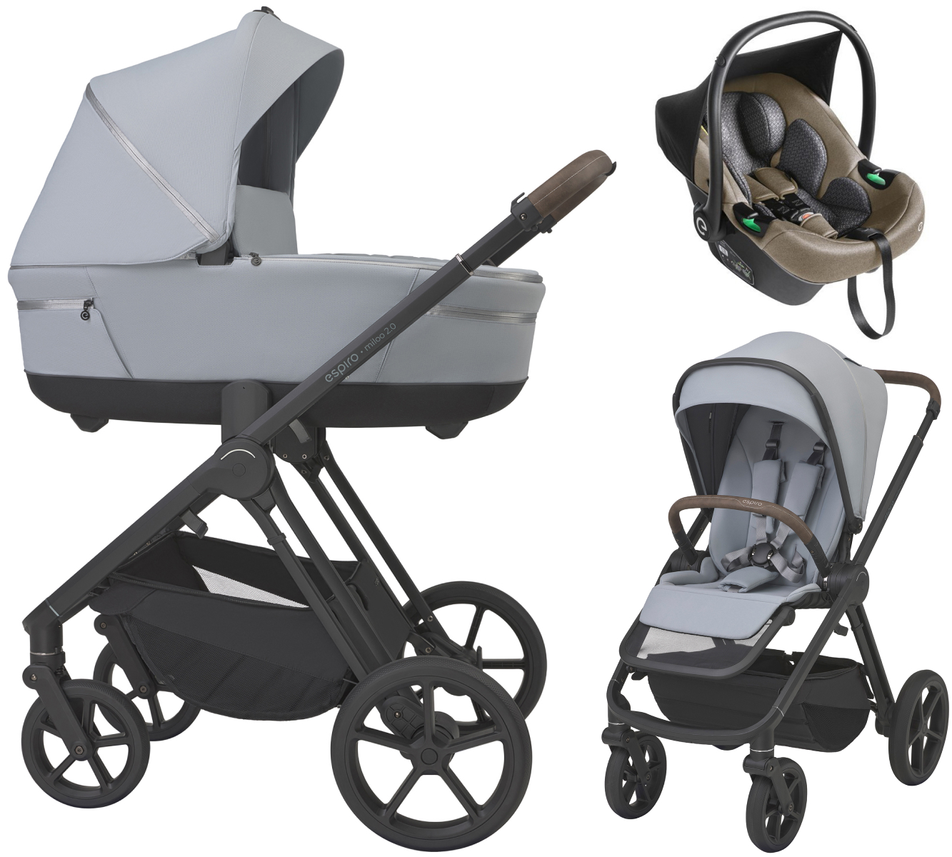 Детская коляска 3 в 1 Espiro Miloo 2.0 и автокресло Pi Beige 303 unique dove