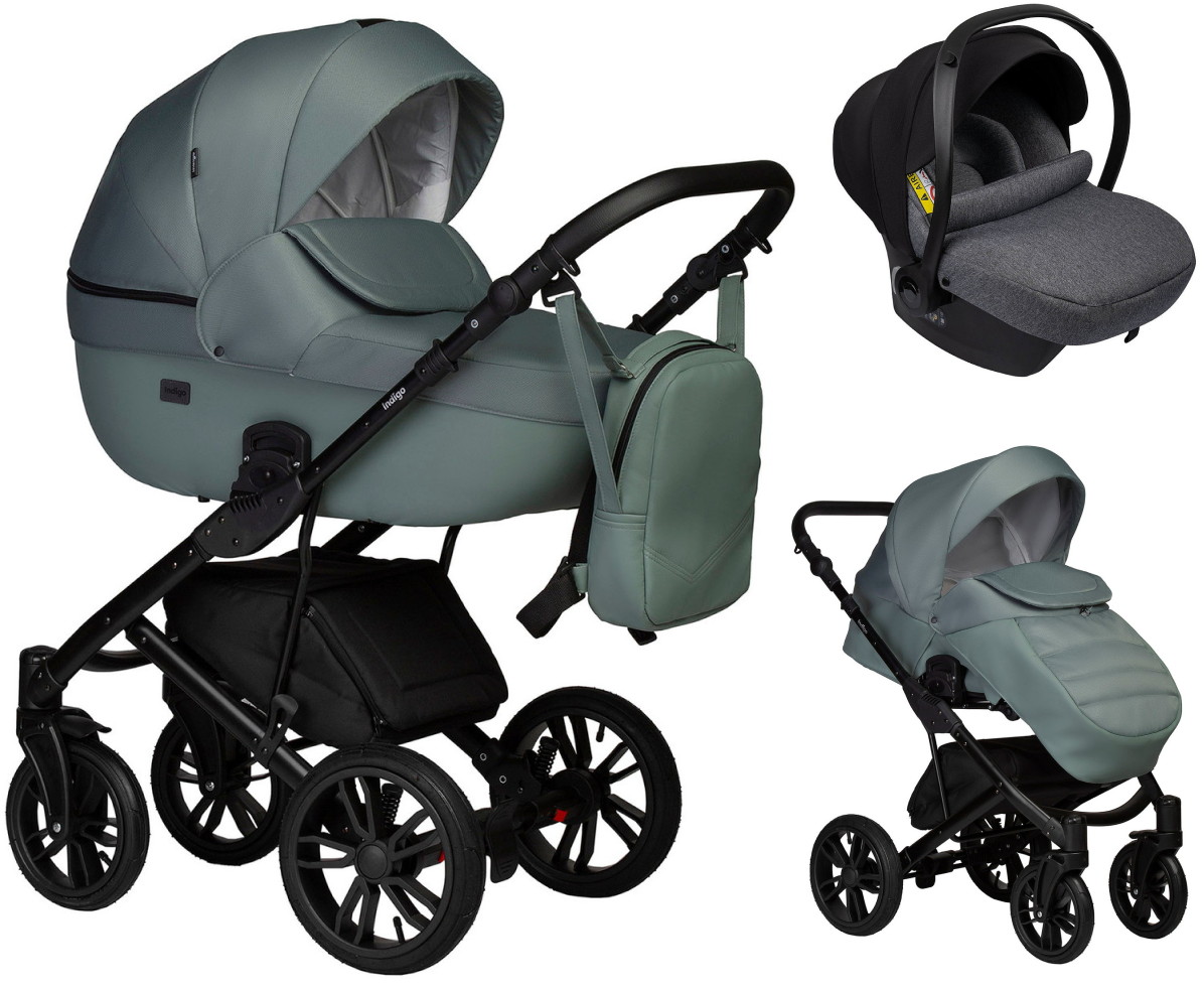 Детская коляска Indigo Mio S 3 в 1 с автокреслом Avionaut Cosmo Grey 07 шалфей кожа+шалфей