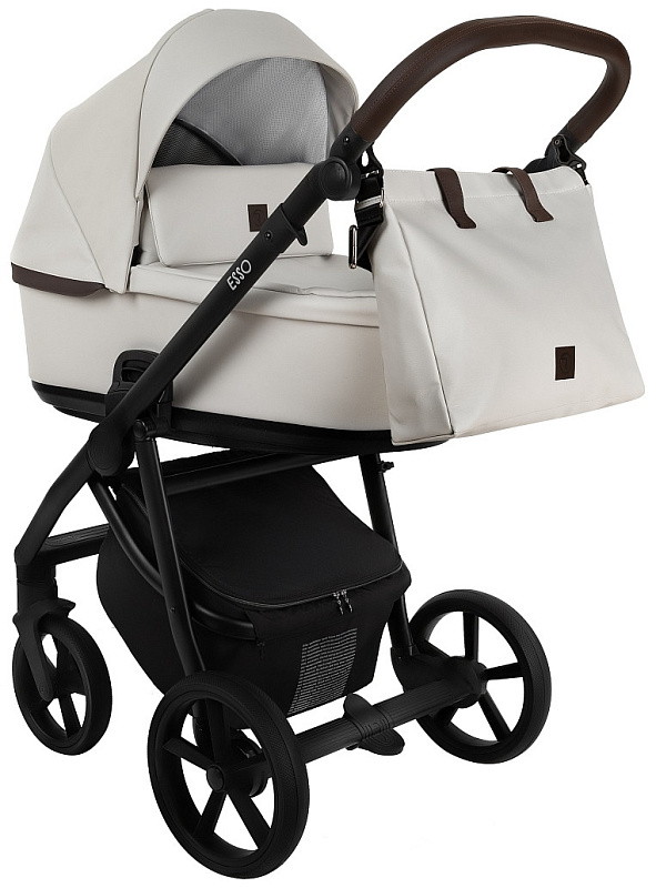 Детская коляска Roan Esso 2025 Кожа 2 в 1 ESSK/213/1 Island Stone /Black/руч.Тем.коричневый