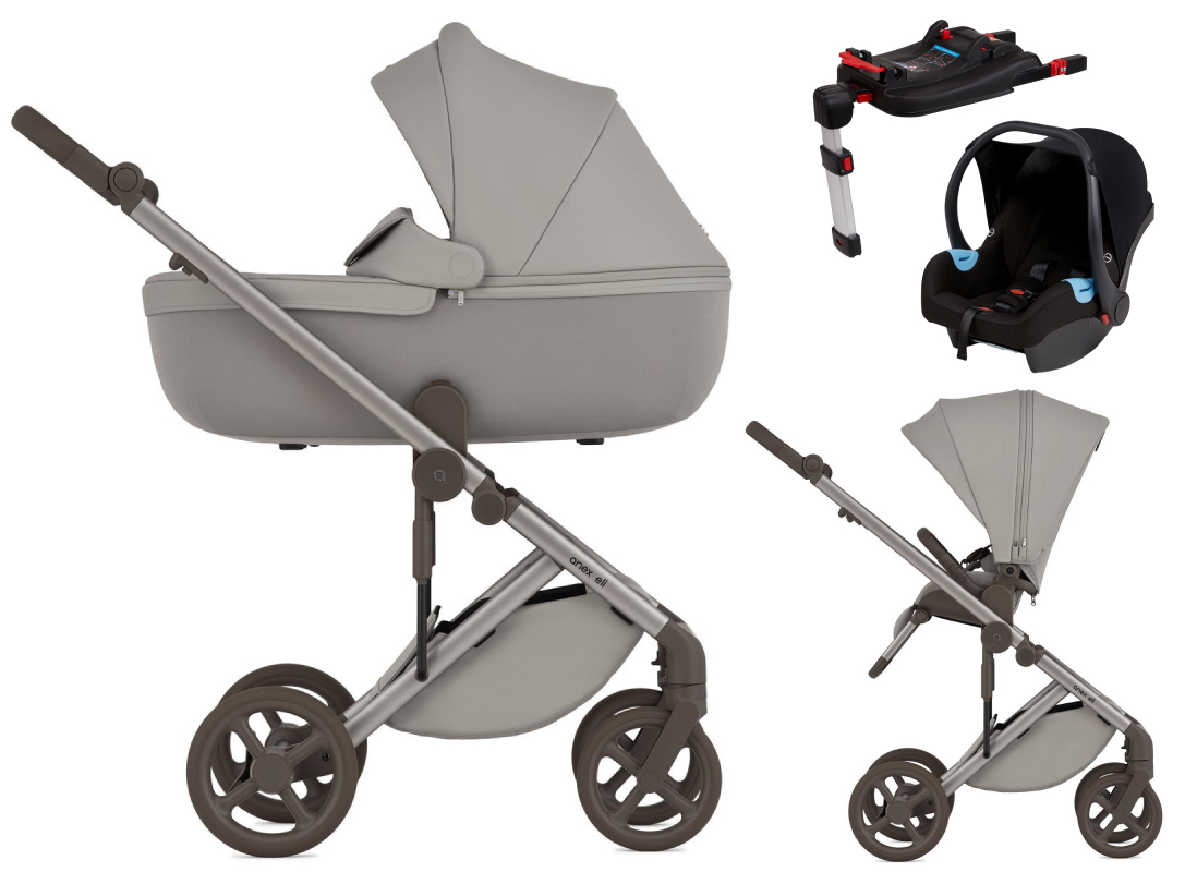 Детская коляска Anex Eli 4 в 1 без рюкзака и автокресло Biuco BC100B + база Anex Karwala ISOFix Granti