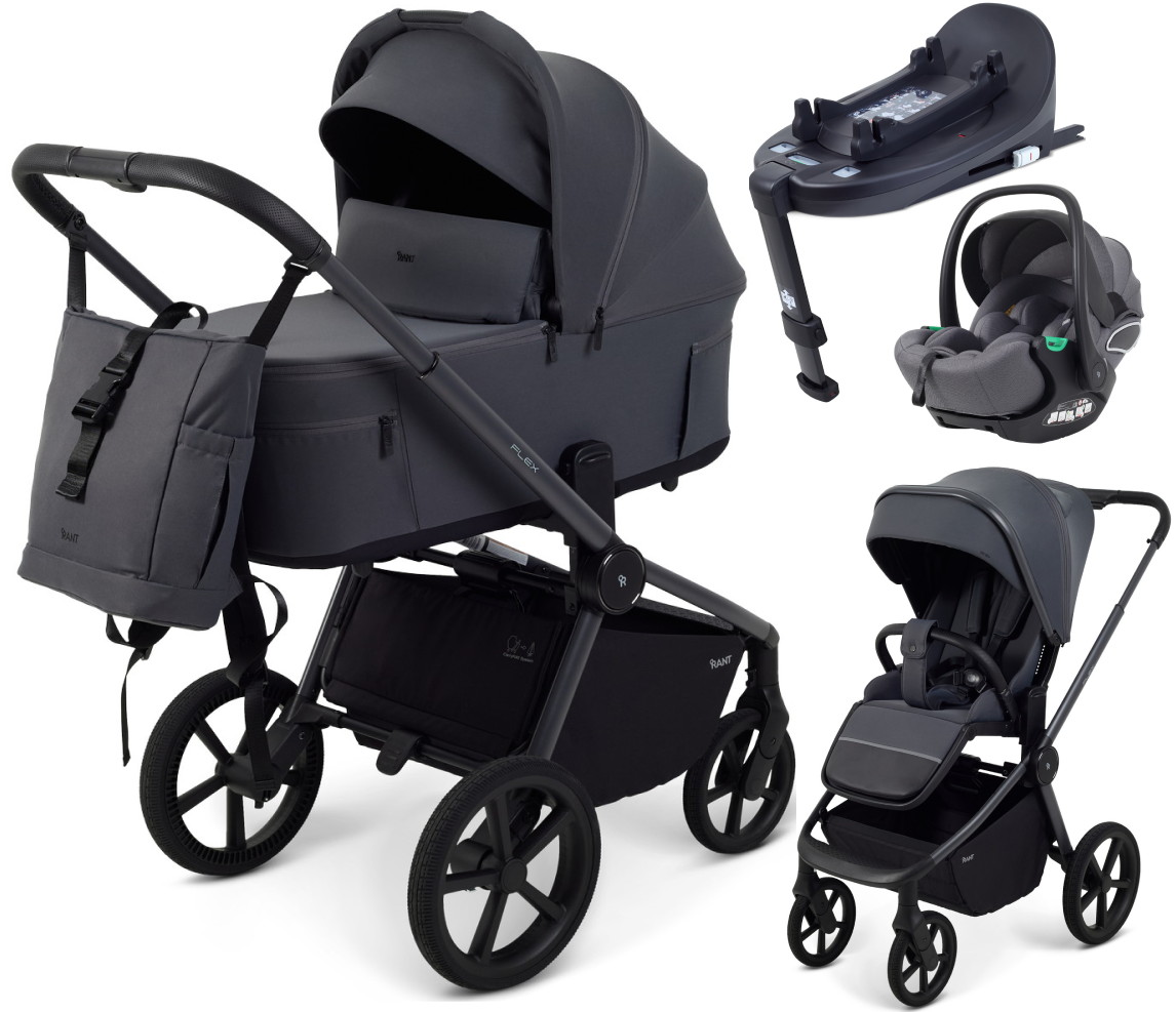 Детская коляска Rant Flex Forma 4 в 1 RA124 с автокреслом Evomax Grey и базой Graphite графит