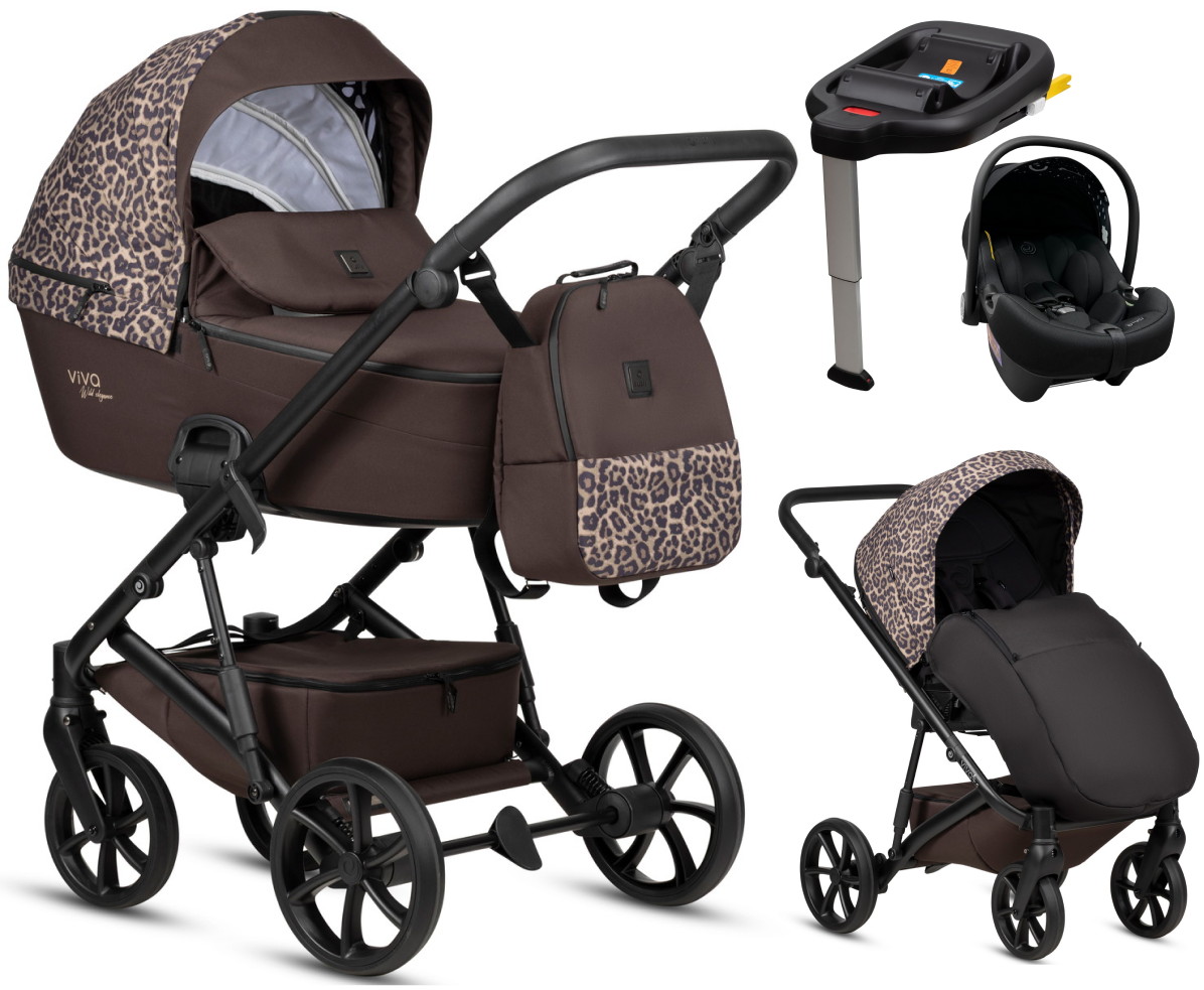Детская коляска Tutis Viva 6 Plus Wild Elegance 4 в 1 с автокреслом Elo Lux EduSky Black и базой Wild Mocca