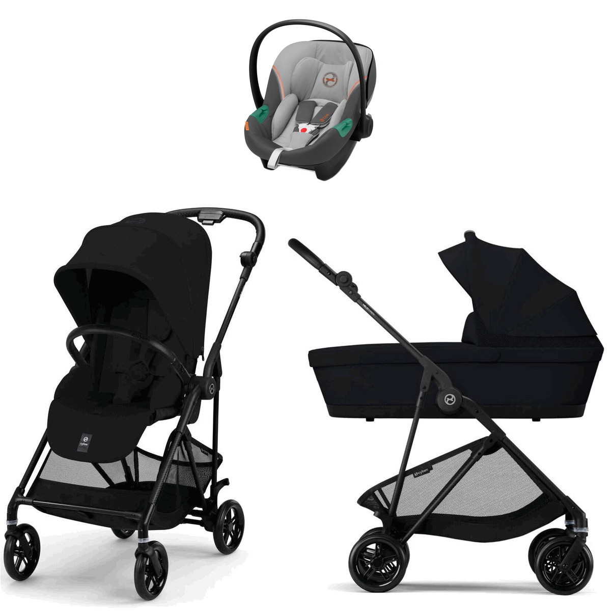 Коляска Cybex Melio Carbon Aton S2 i-Size Lava Grey 3 в 1 Magic Black с дождевиками