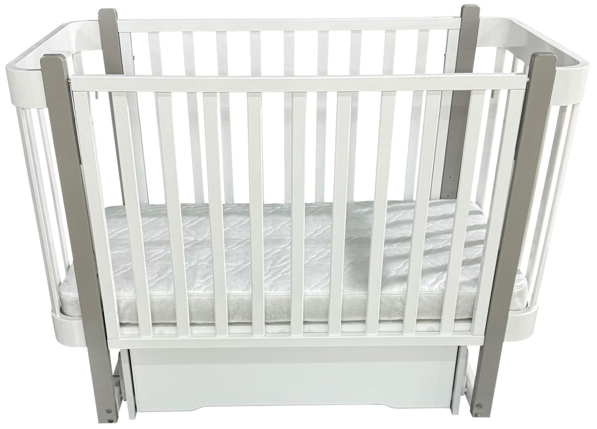 Детская кроватка Кедр Florencia 2 поперечный маятник c ящиком белый/серый
