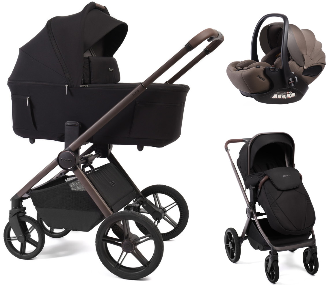 Детская коляска Peppy Soho 3 в 1 с автокреслом Verona Brown Black (черный) рама шоколад
