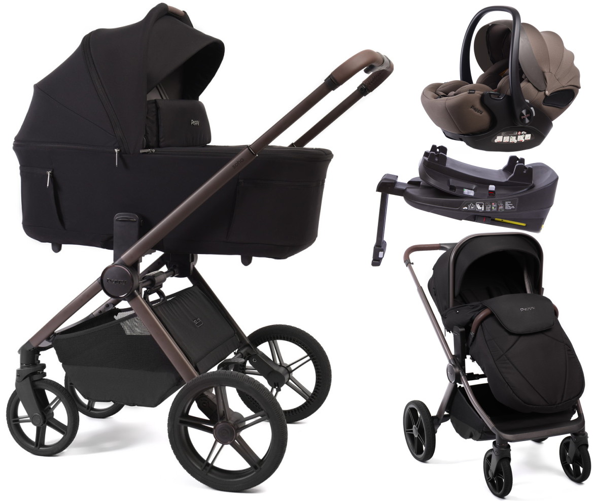 Детская коляска Peppy Soho 4 в 1 с автокреслом Verona Brown и базой Black (черный) рама шоколад
