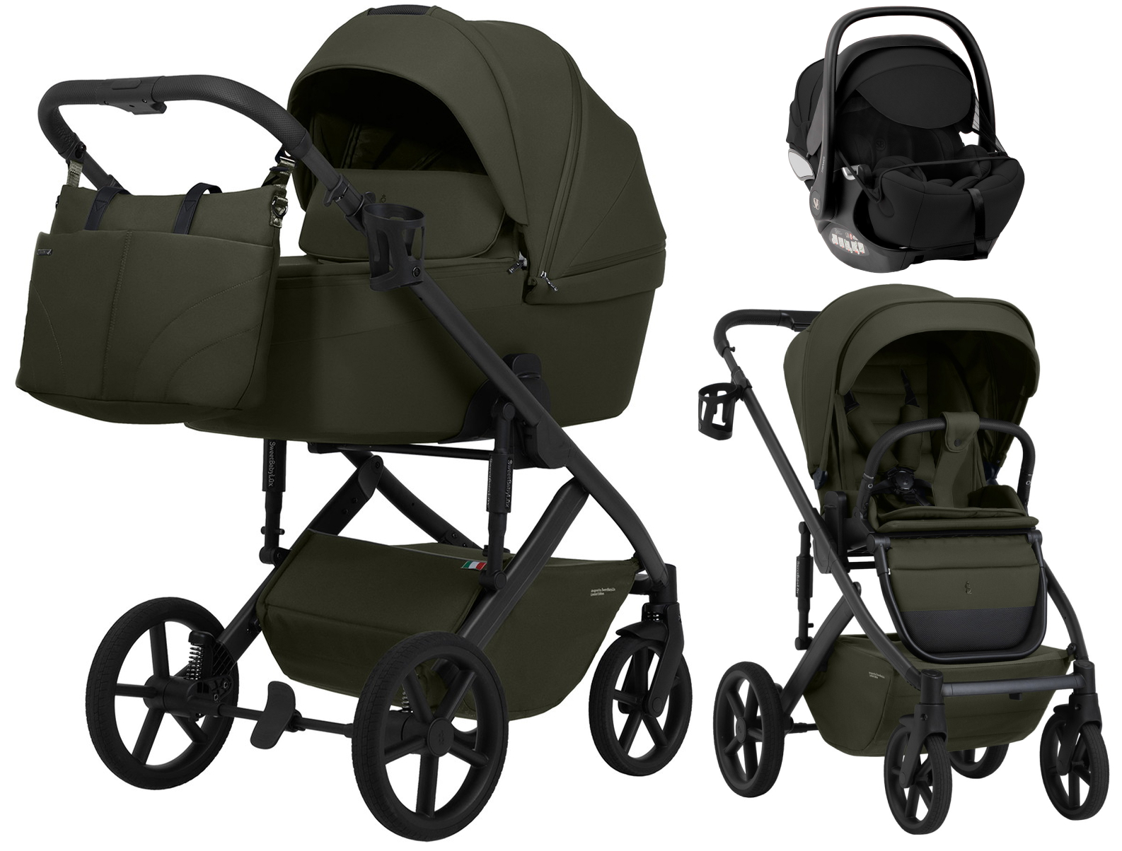 Коляска 3 в 1 Sweet Baby SBL Dolce + автокресло Premier Black Dark Green