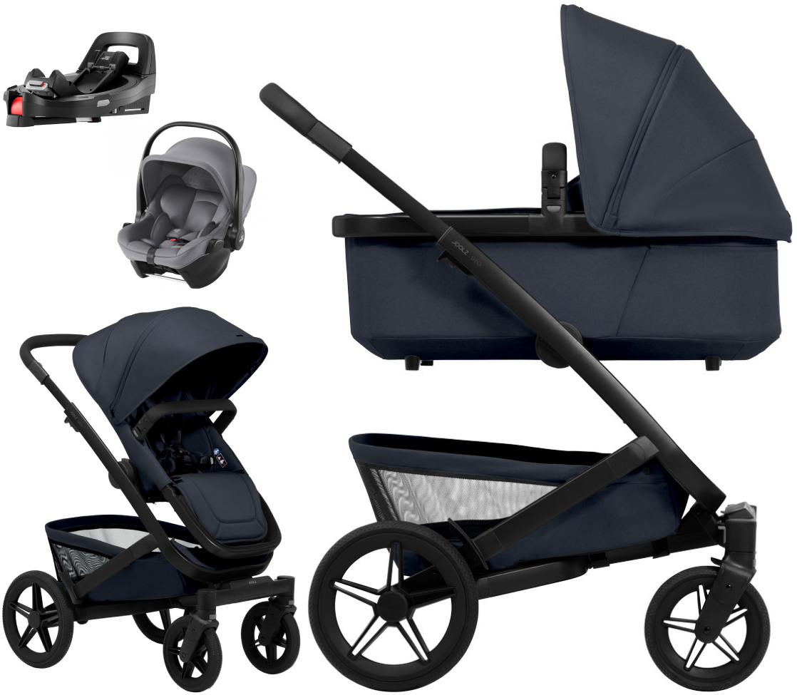 Детская коляска 4 в 1 Joolz Geo5 и автокресло Baby-Safe Core Frost Grey и база Vario Base 5Z без адаптеров Dark Navy Blue