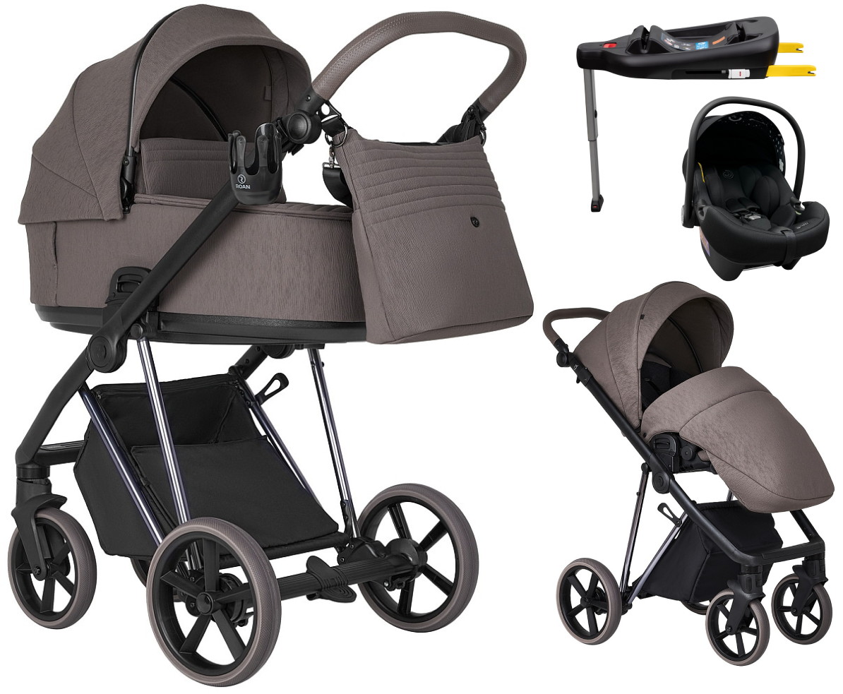 Детская коляска Roan Sol Luxury 2.0 4 в 1 с автокреслом Tutis Elo Lux EduSky Black и базой SLSH/11 Silhouette/Nickel/руч.Cappuccino/к.Capp
