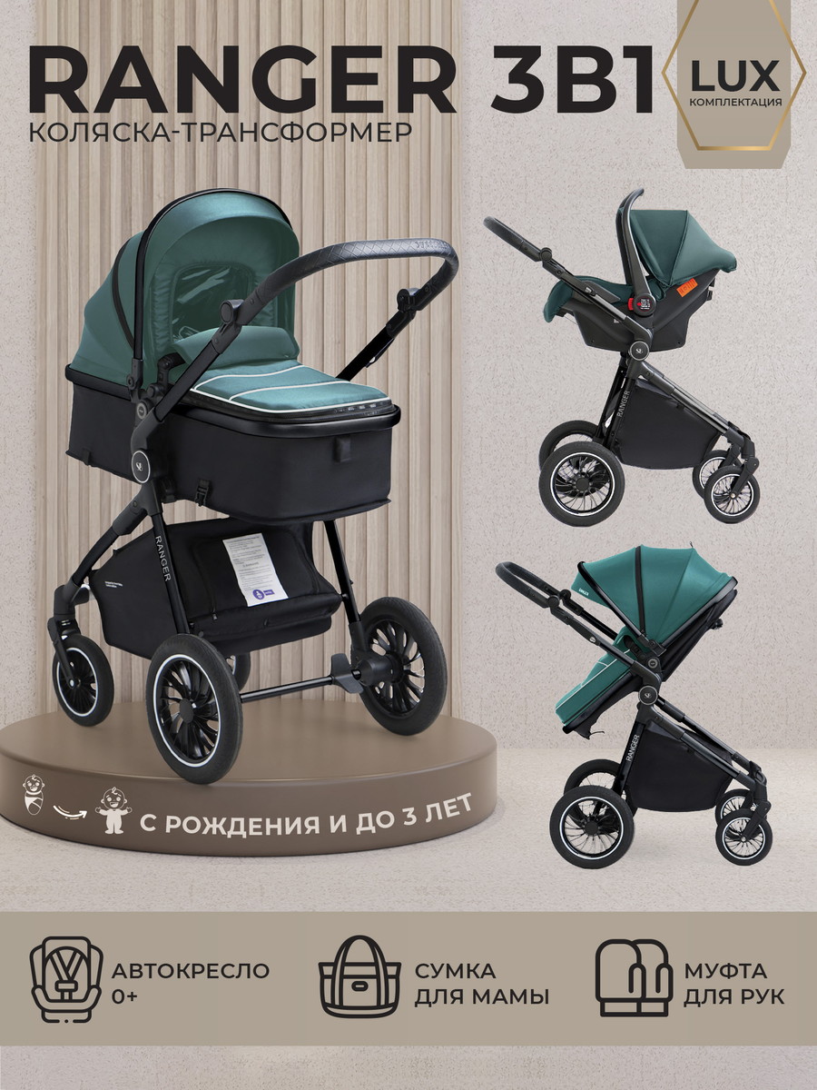 Коляска-трансформер 3 в 1 Sweet Baby Ranger Neo 427582 Green Glossy