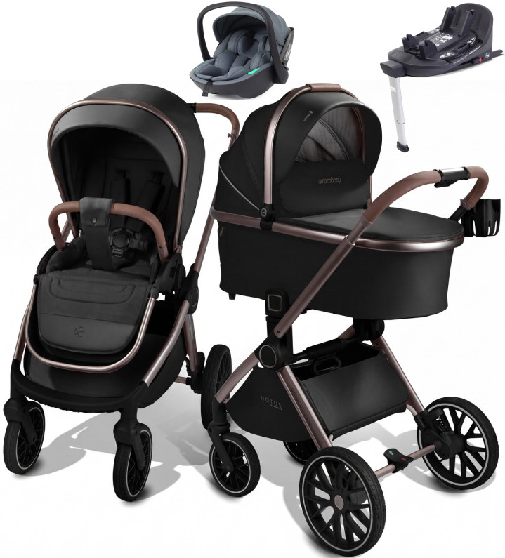 Детская коляска AmaroBaby Motus Premium Ecco Exclusive 4 в 1 с автокреслом Rant Miro Graphite и базой черный